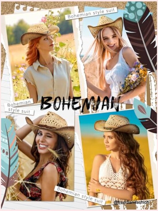Straw Cowboy Hat with 6 Interchangeable Bands display picture 3